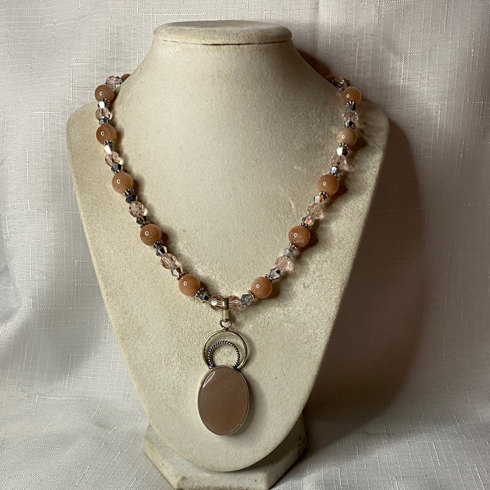 Handcrafted Sunstone and Crystal Necklace Sz 24”